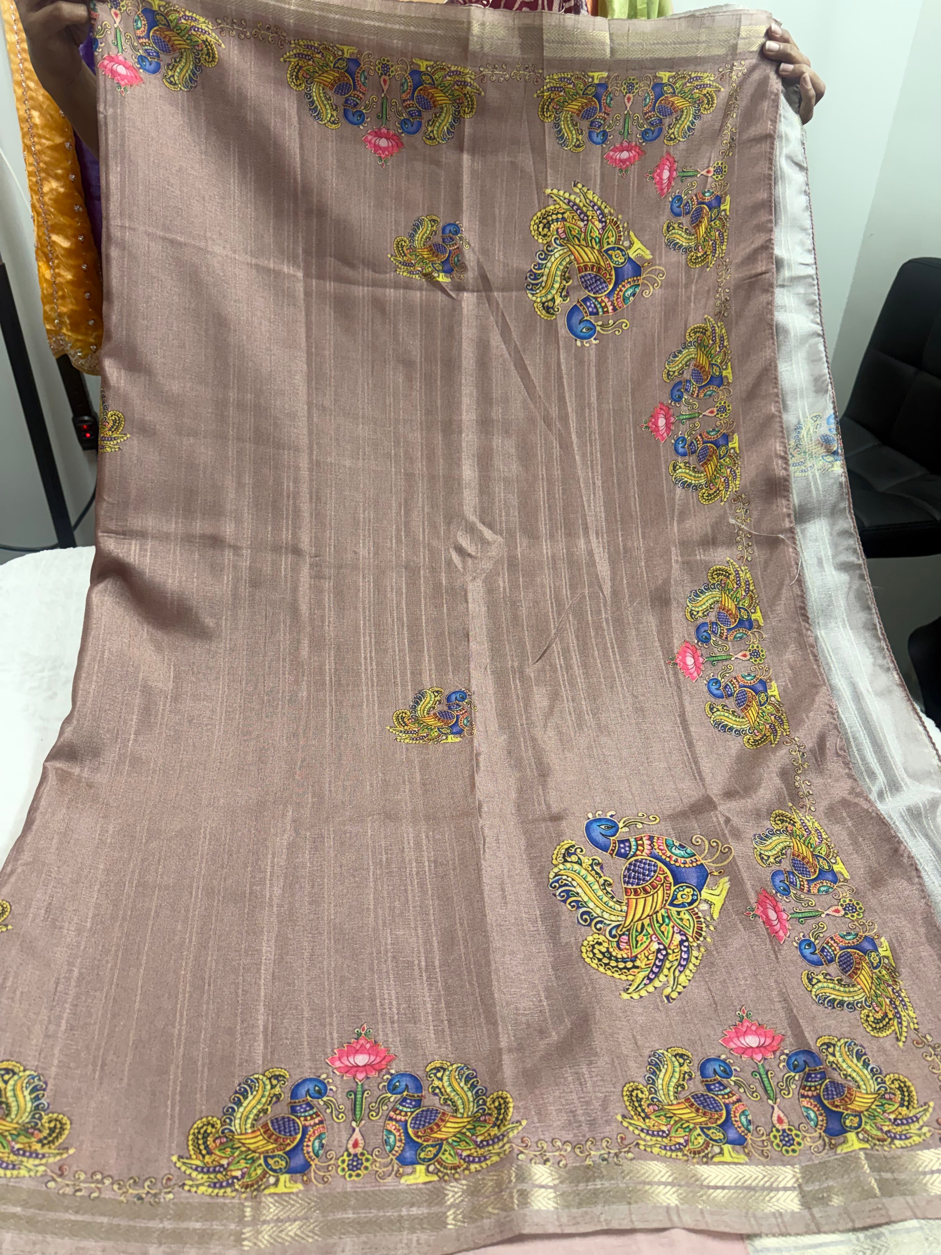 Tanjore tussar saree with stitched blouse