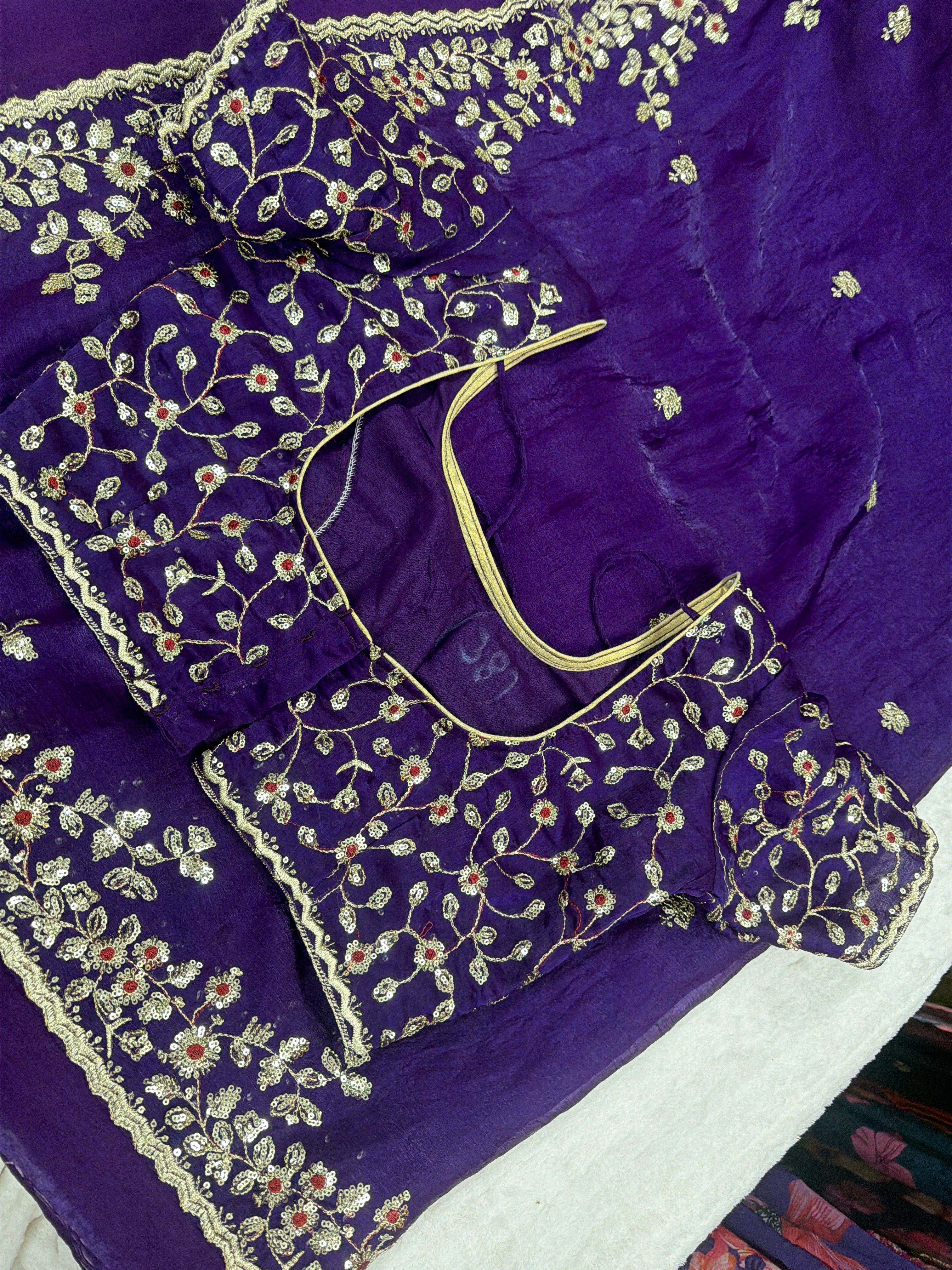 Chinon Crepe Saree with Stitched Blouse