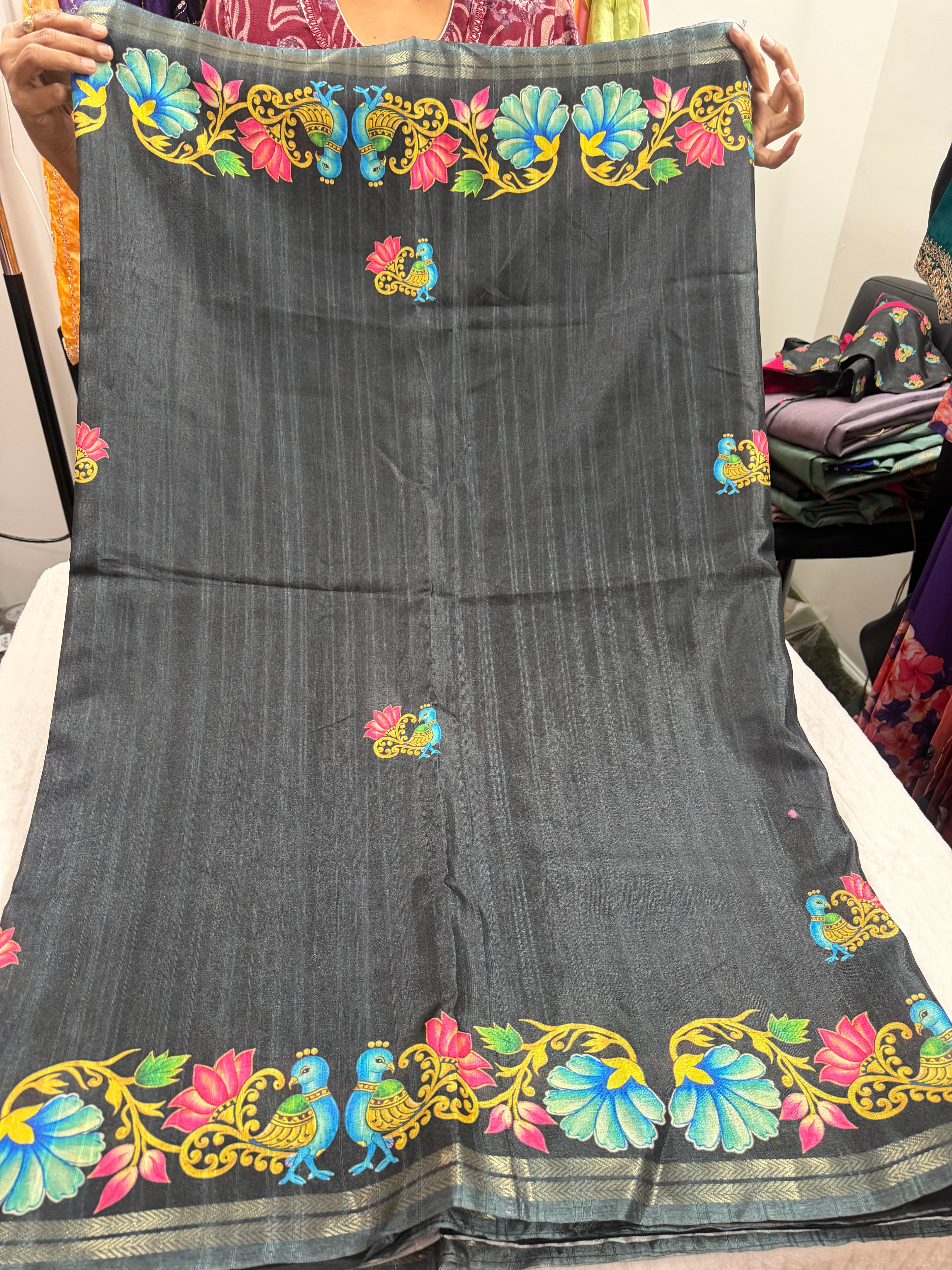 Tanjore tussar saree with stitched blouse