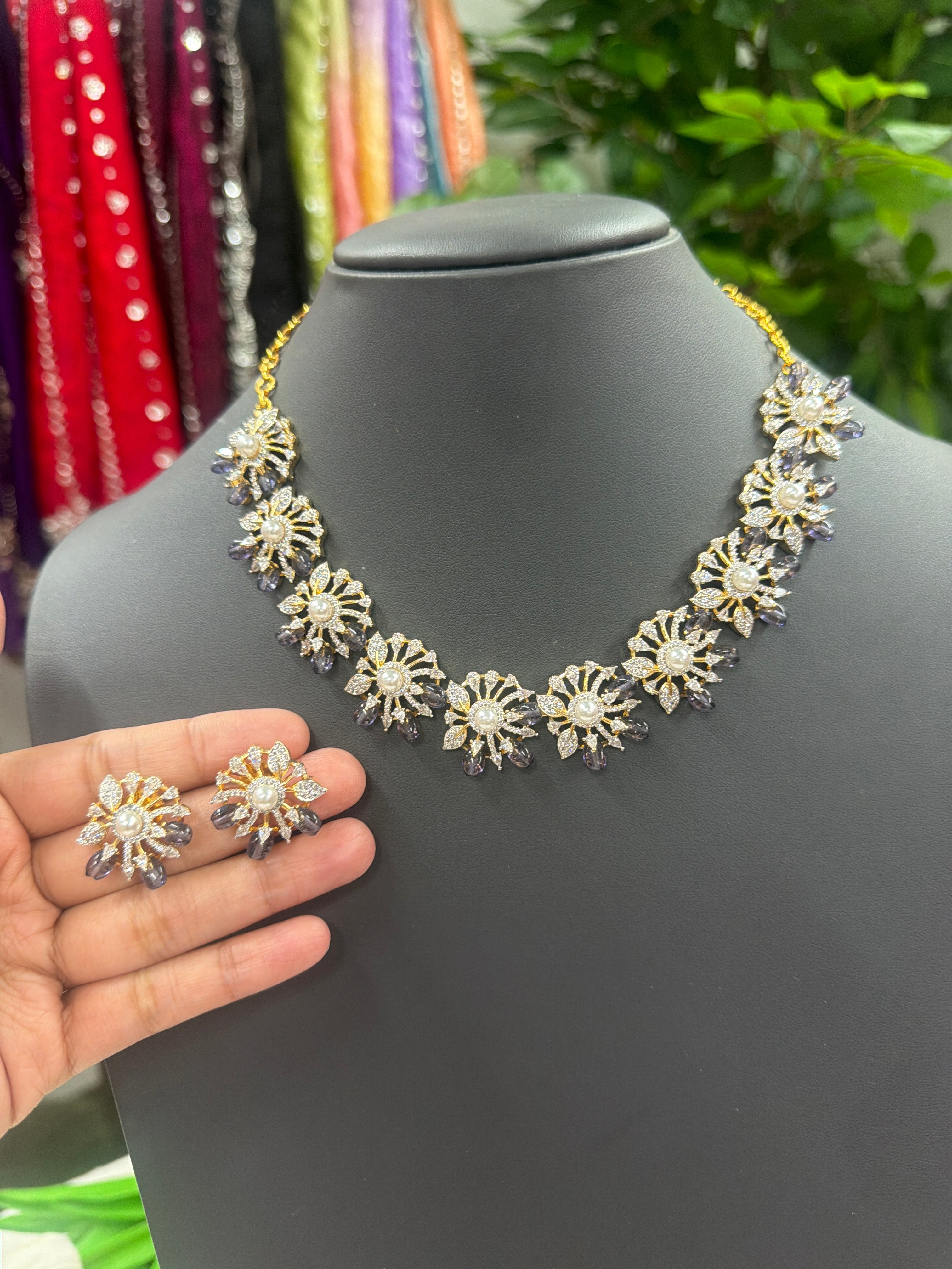 Statement Necklace with Matching Earrings ✨purple
