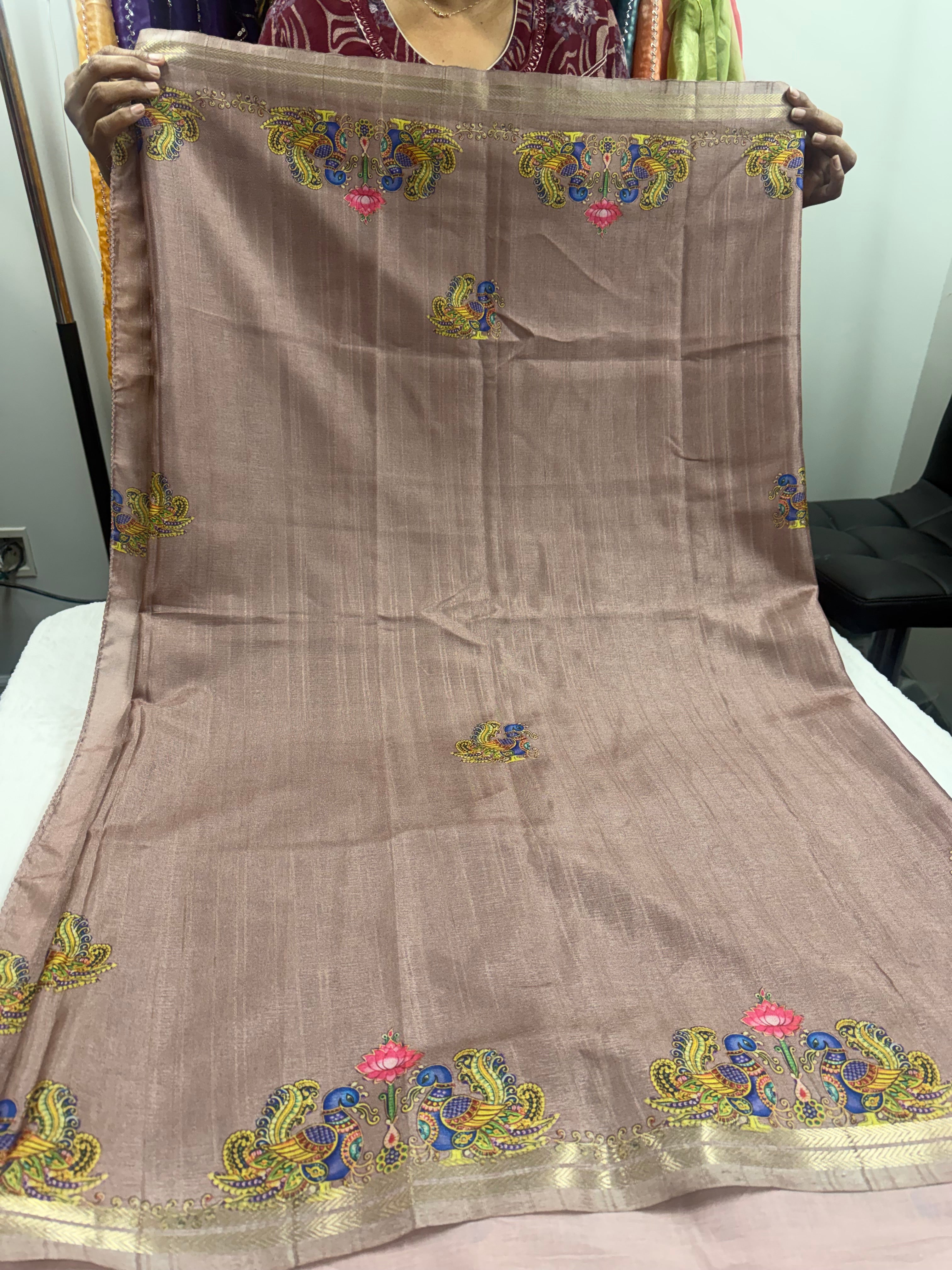 Tanjore tussar saree with stitched blouse
