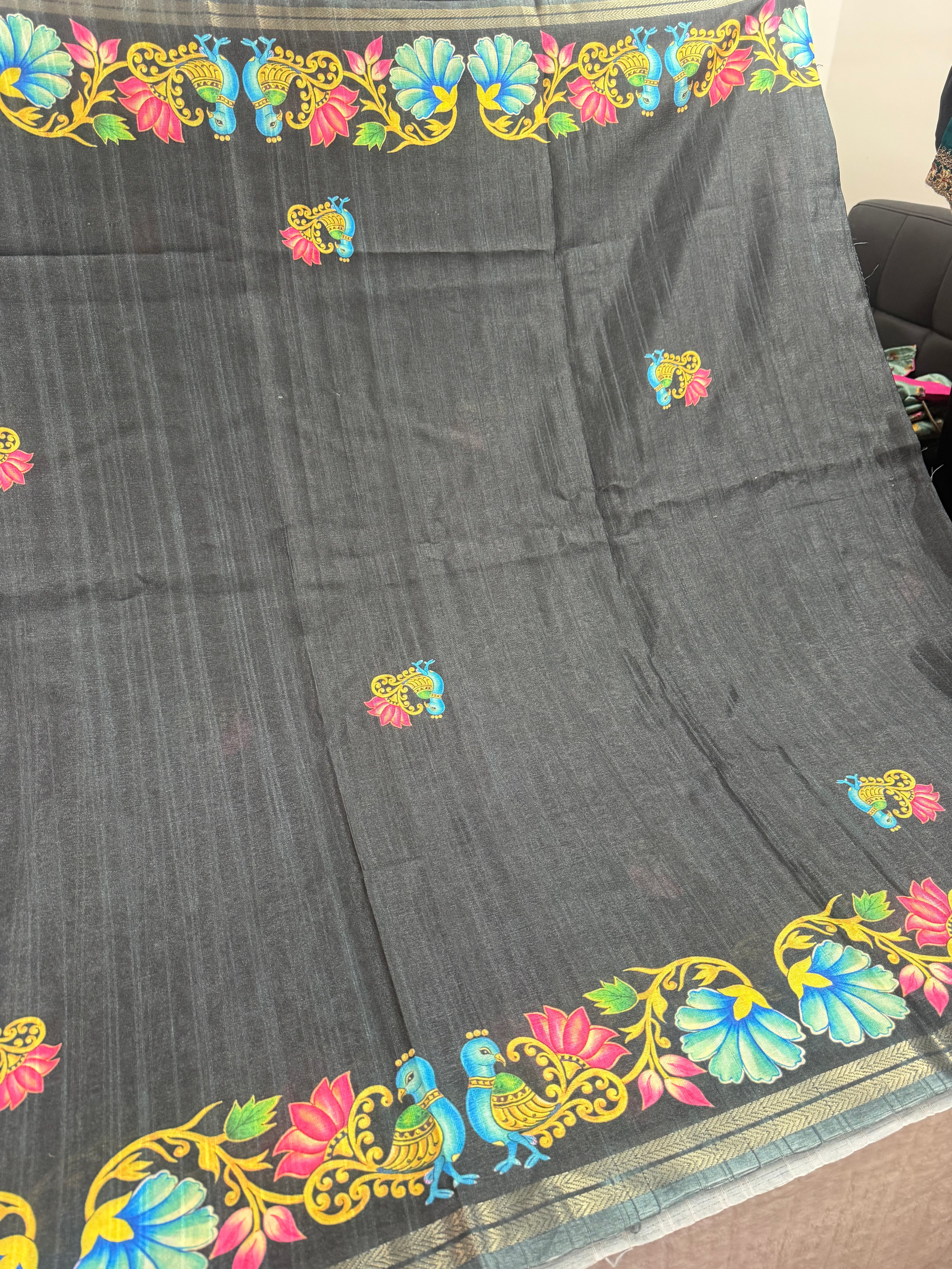 Tanjore tussar saree with stitched blouse