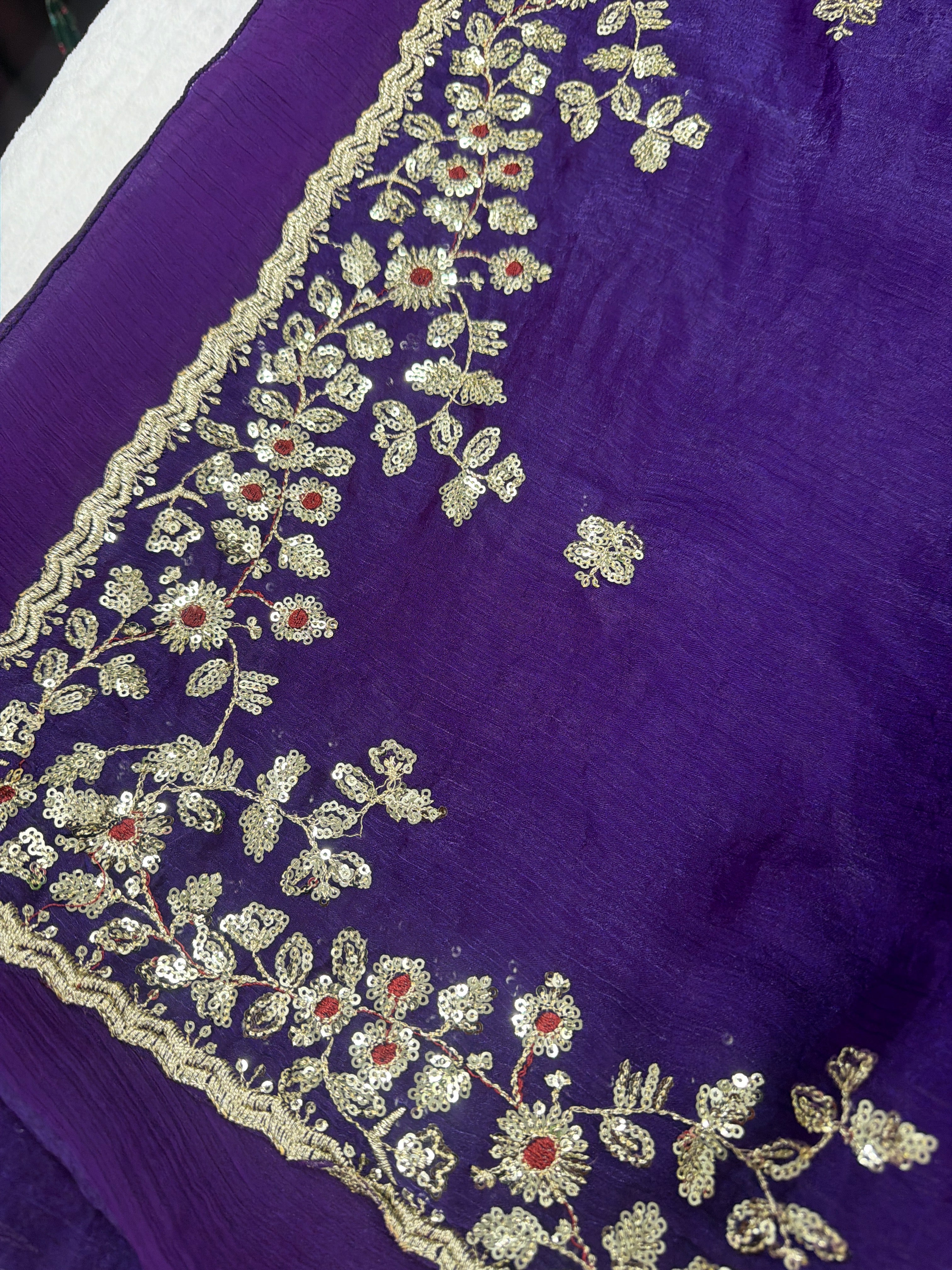 Chinon Crepe Saree with Stitched Blouse