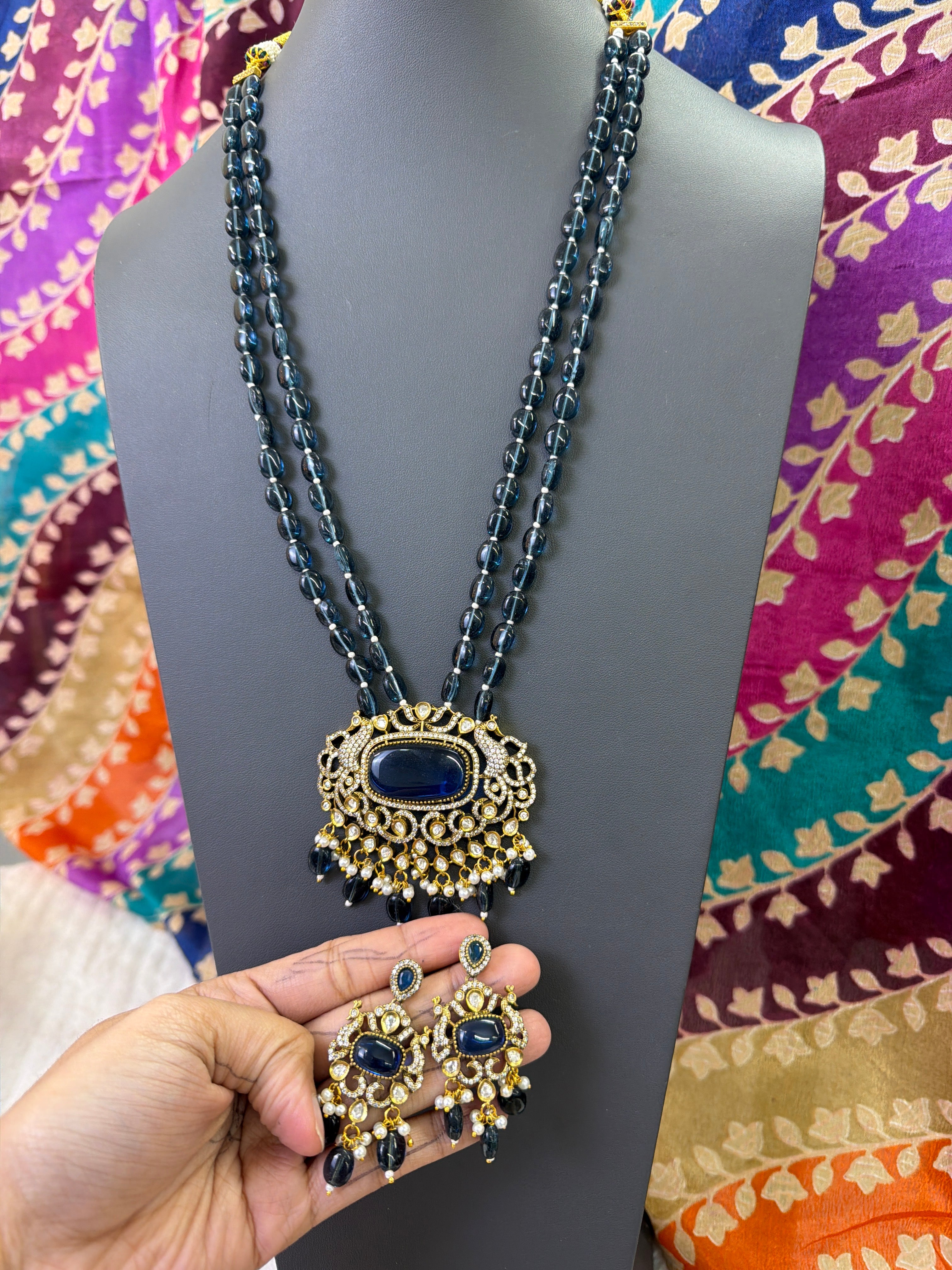 Elegant Beads Long Haram Set with Matching Earrings