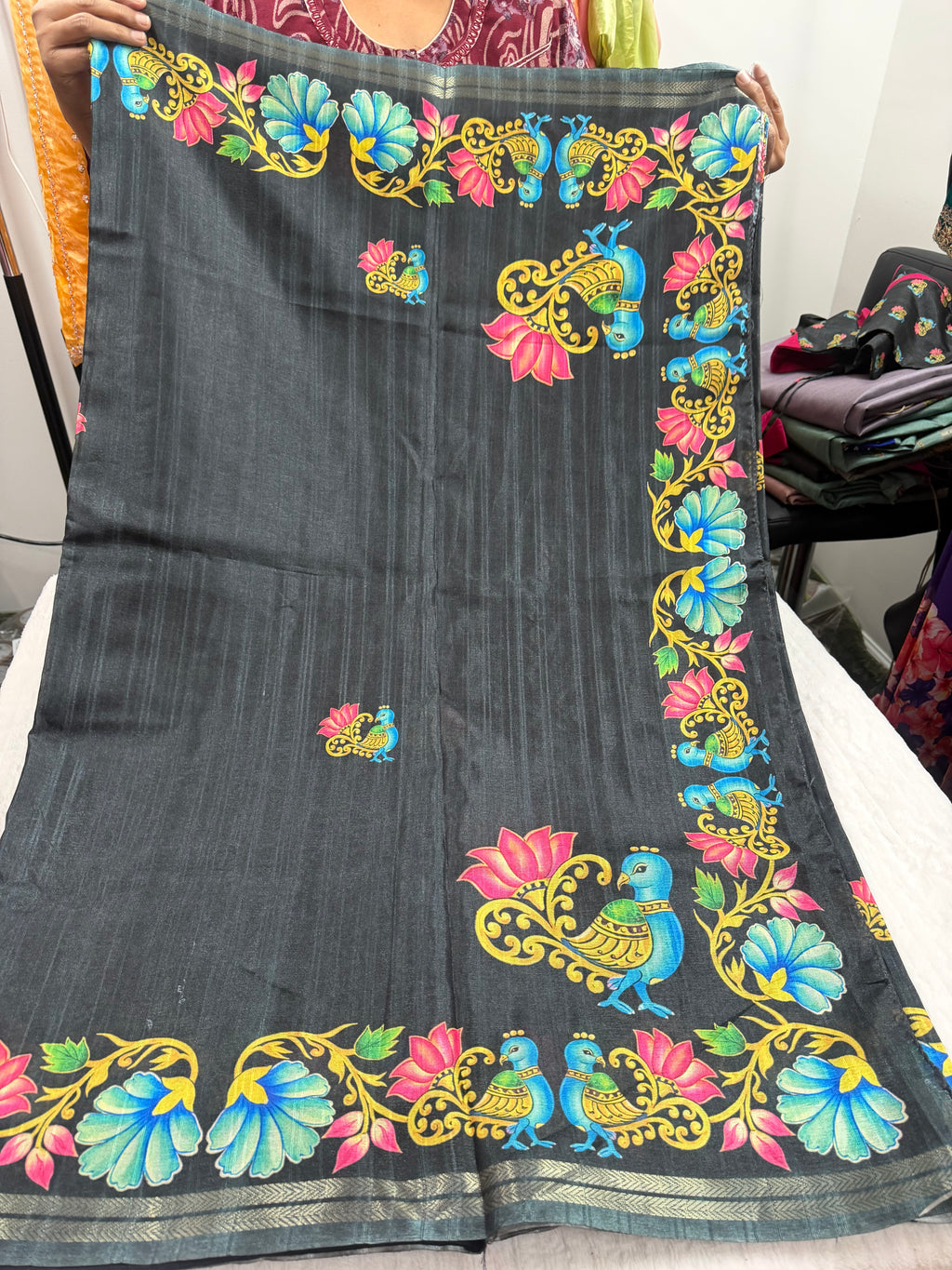 Tanjore tussar saree with stitched blouse
