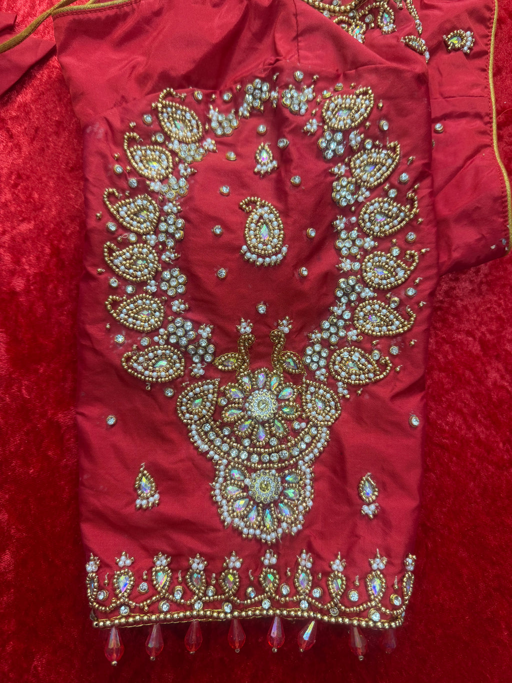 Red Heavy Maggam Work Blouse