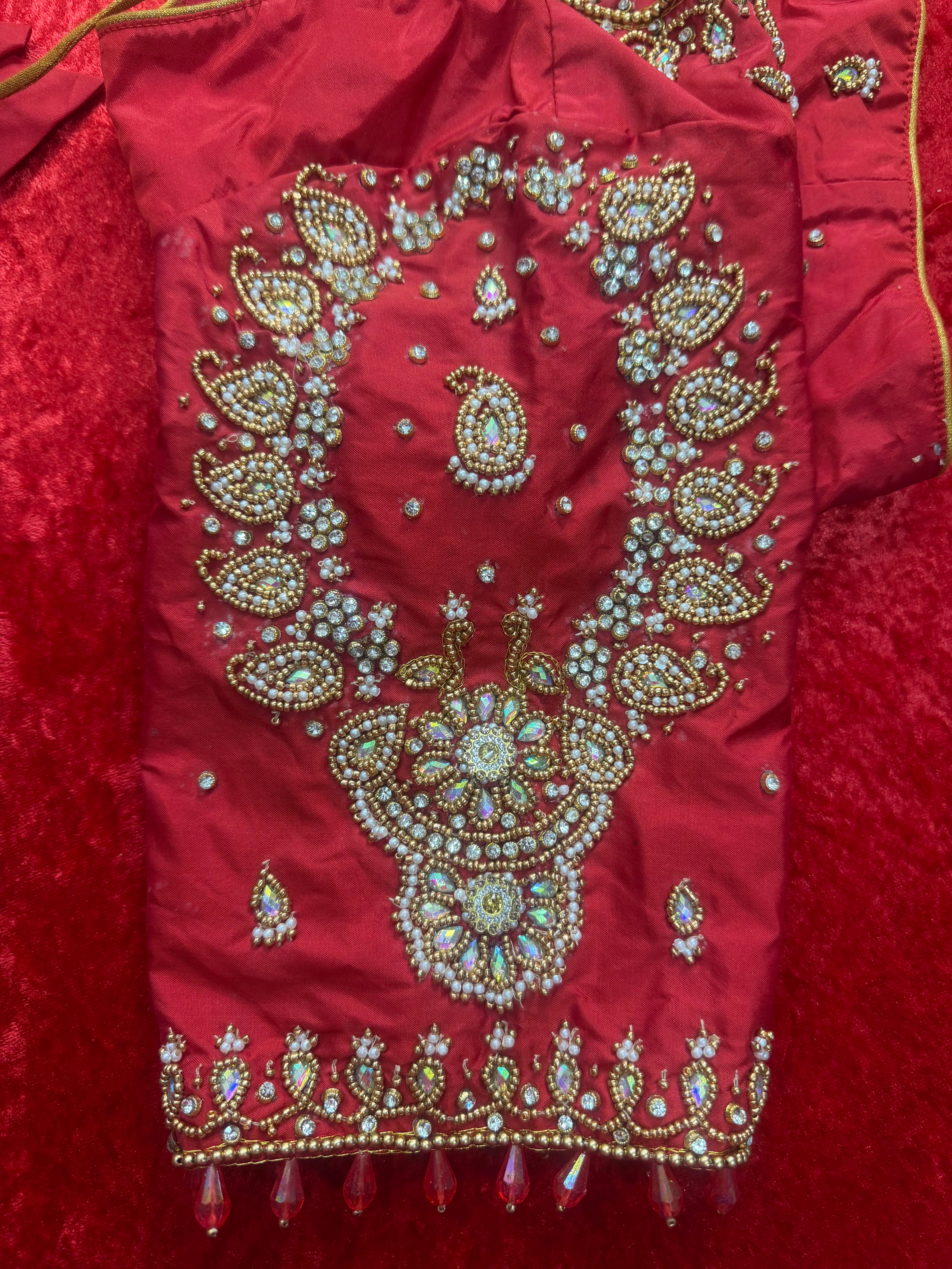 Red Heavy Maggam Work Blouse