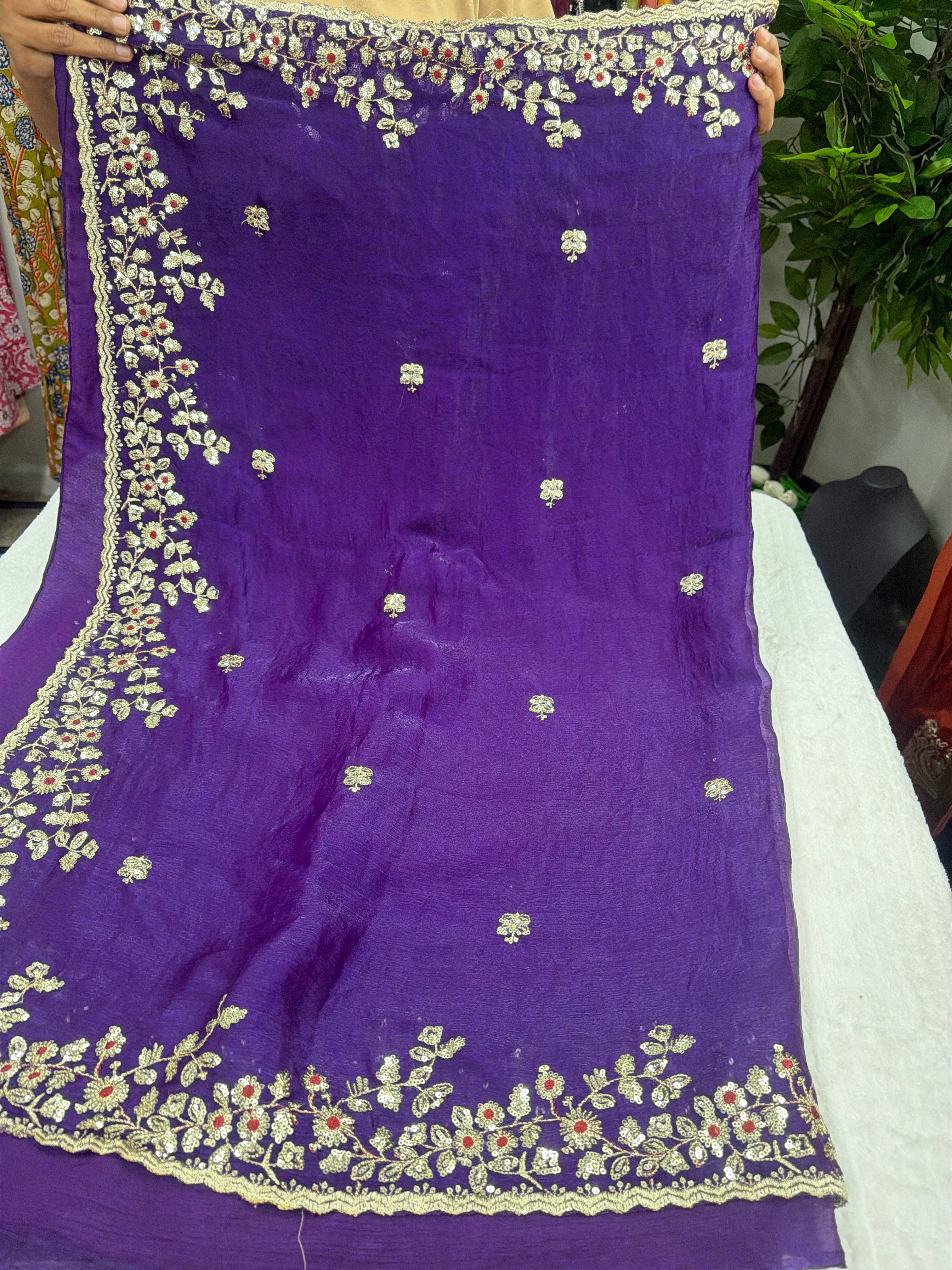 Chinon Crepe Saree with Stitched Blouse