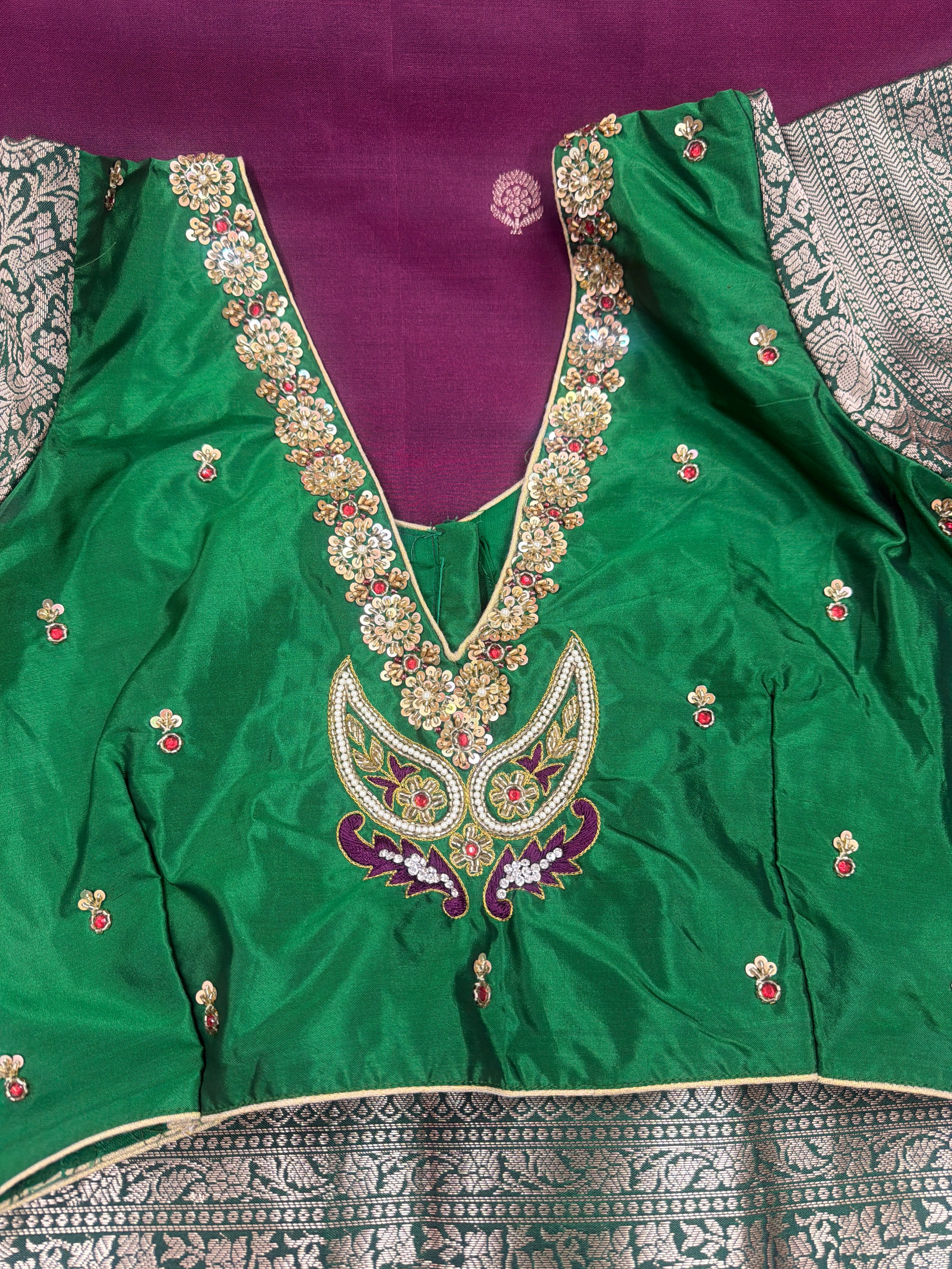 Semi gadwal saree with maggam stoched blouse