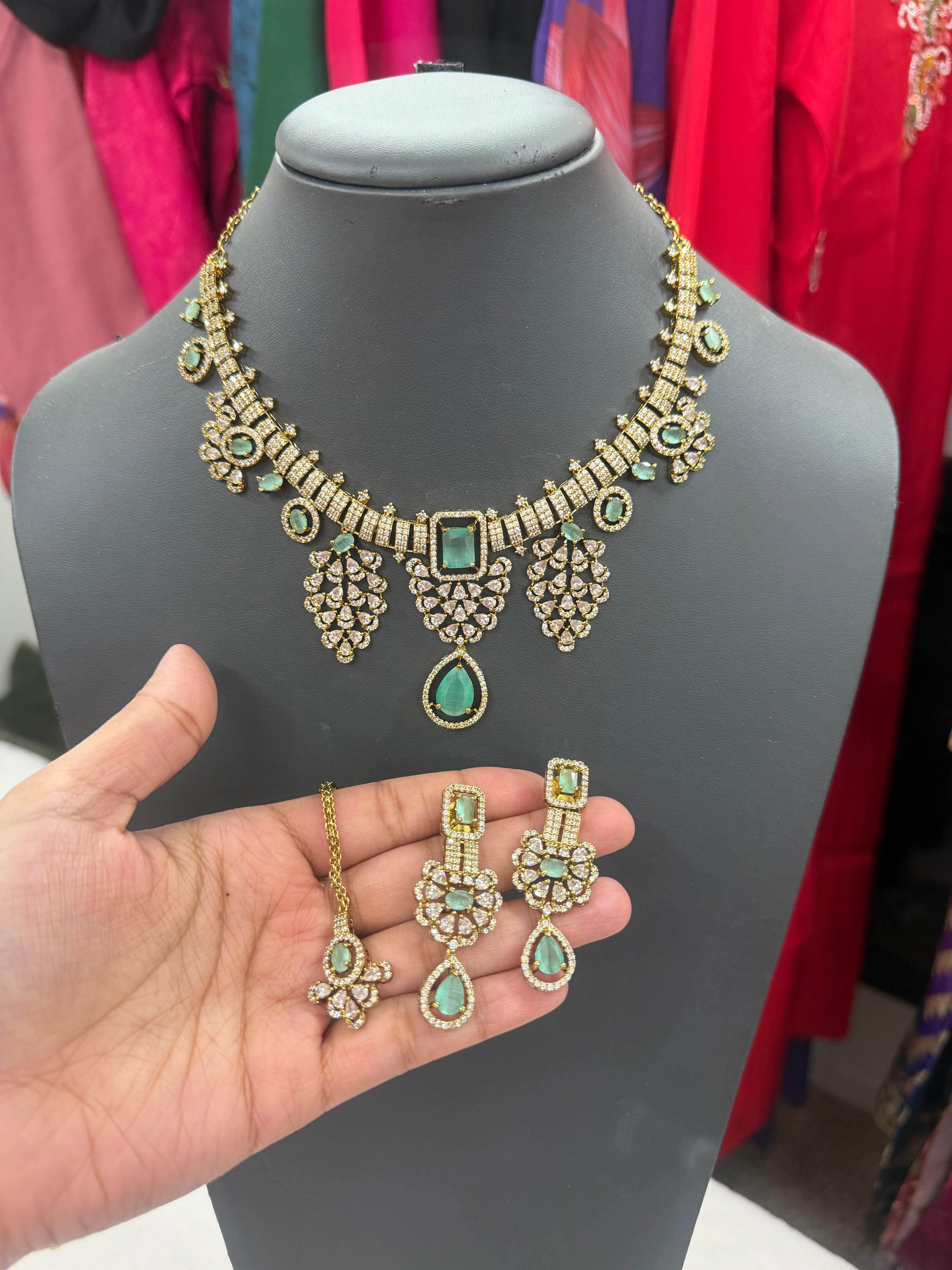 💎 Necklace + earrings + maang tikka set ✨