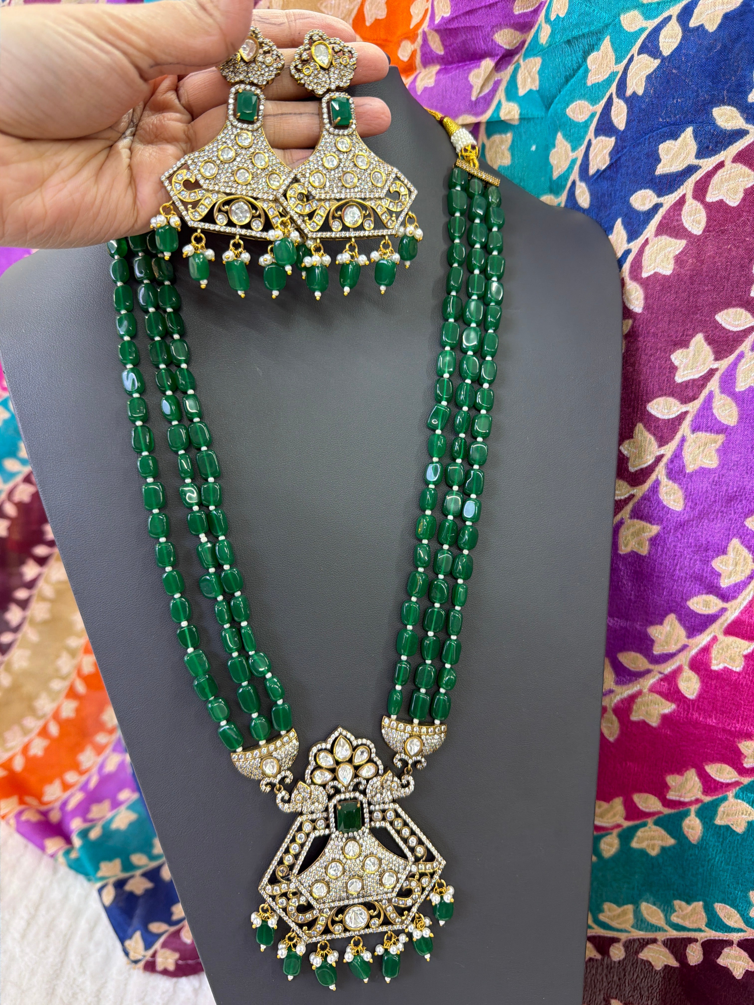 Elegant Beads Long Haram Set with Matching Earrings