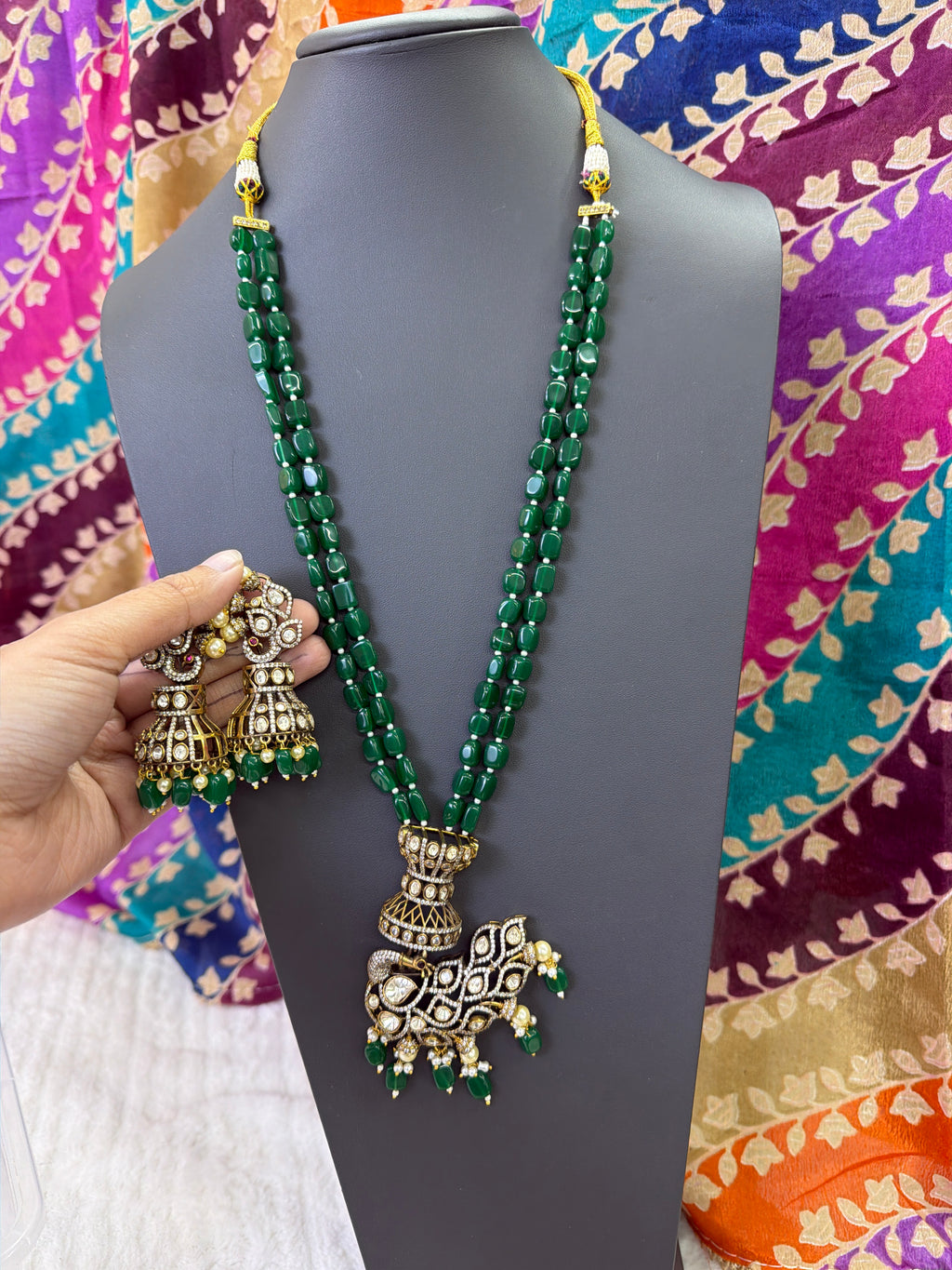 Elegant Beads Long Haram Set with Matching Earrings