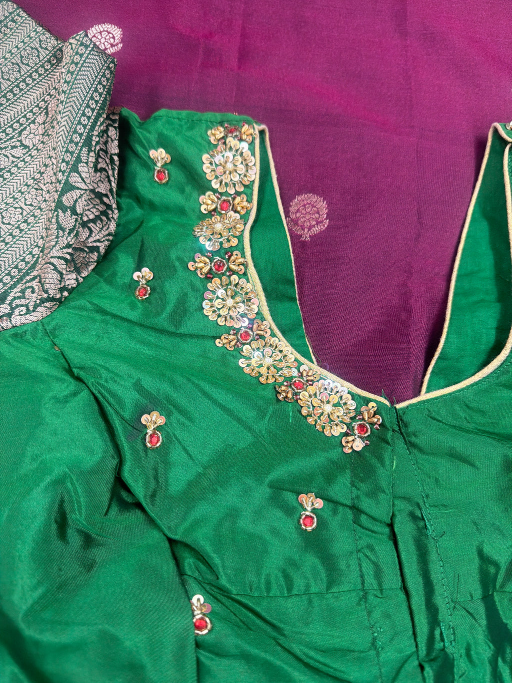 Semi gadwal saree with maggam stoched blouse