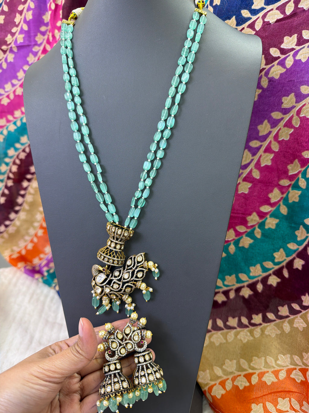 Elegant Beads Long Haram Set with Matching Earrings