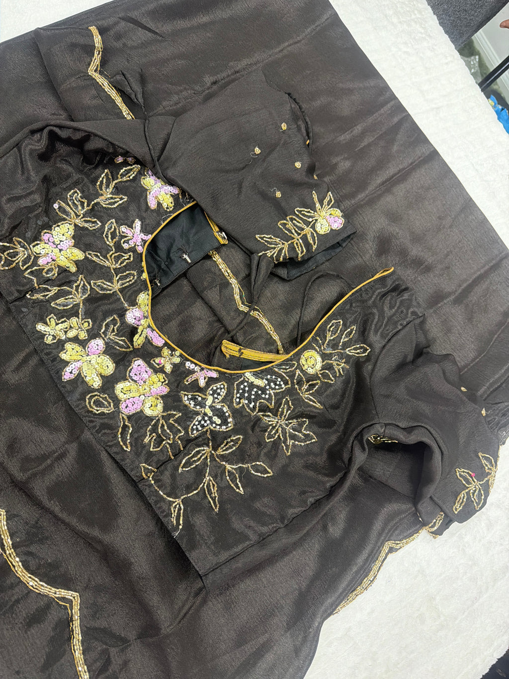 Chinon Crepe Saree with Stitched Blouse
