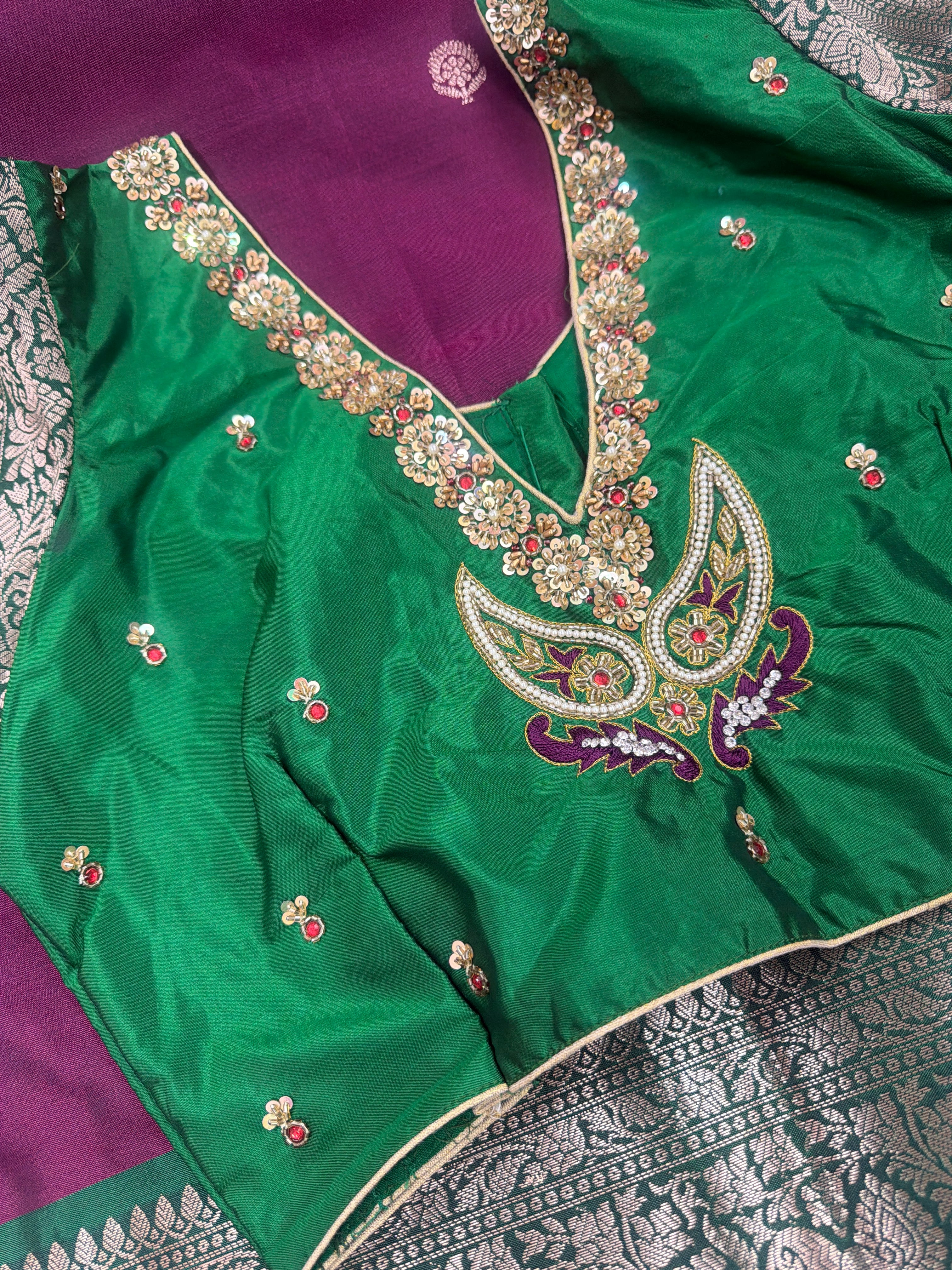 Semi gadwal saree with maggam stoched blouse