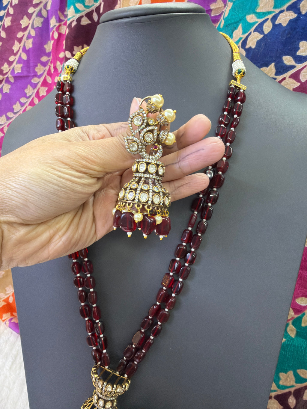 Elegant Beads Long Haram Set with Matching Earrings