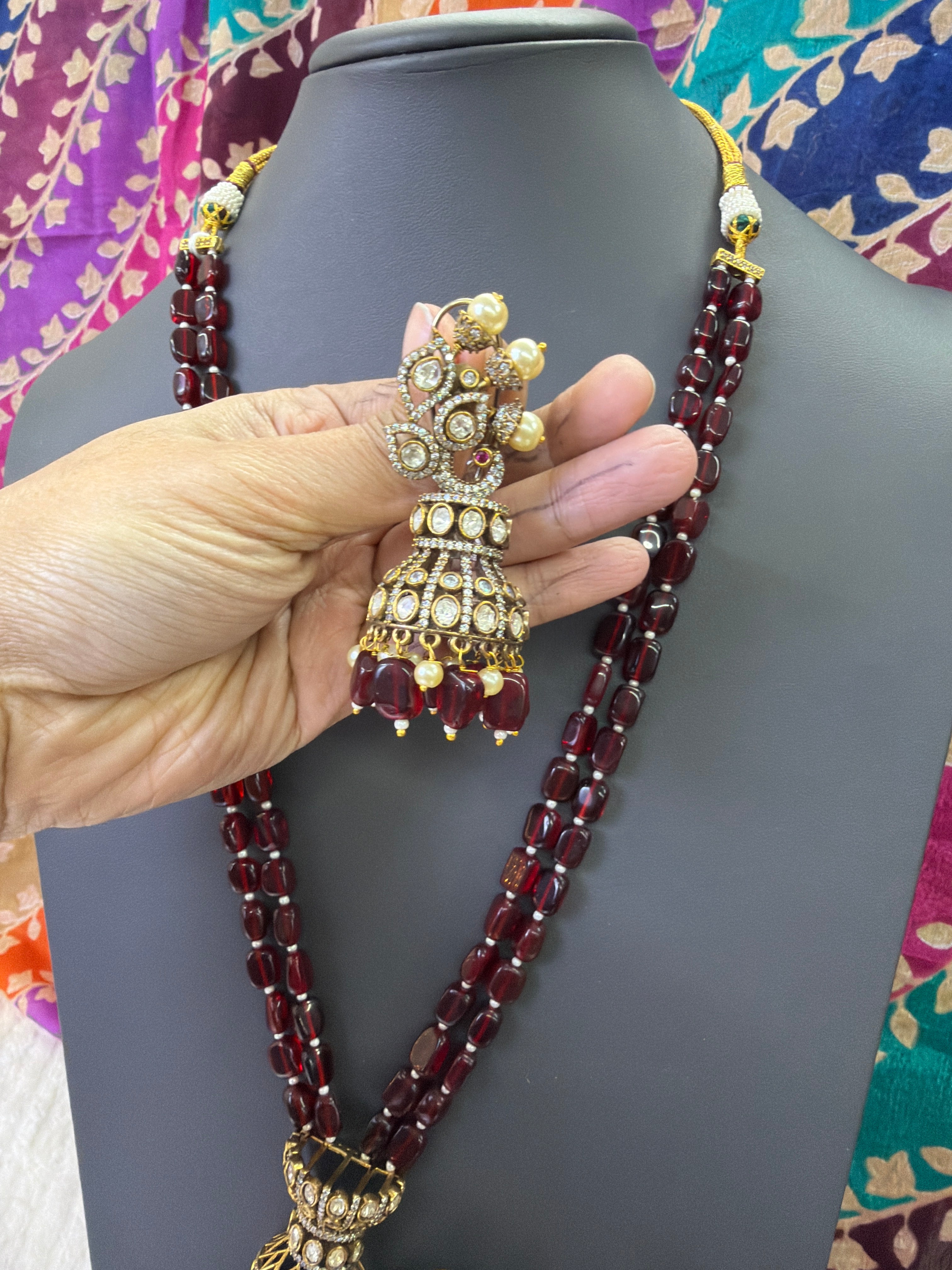 Elegant Beads Long Haram Set with Matching Earrings