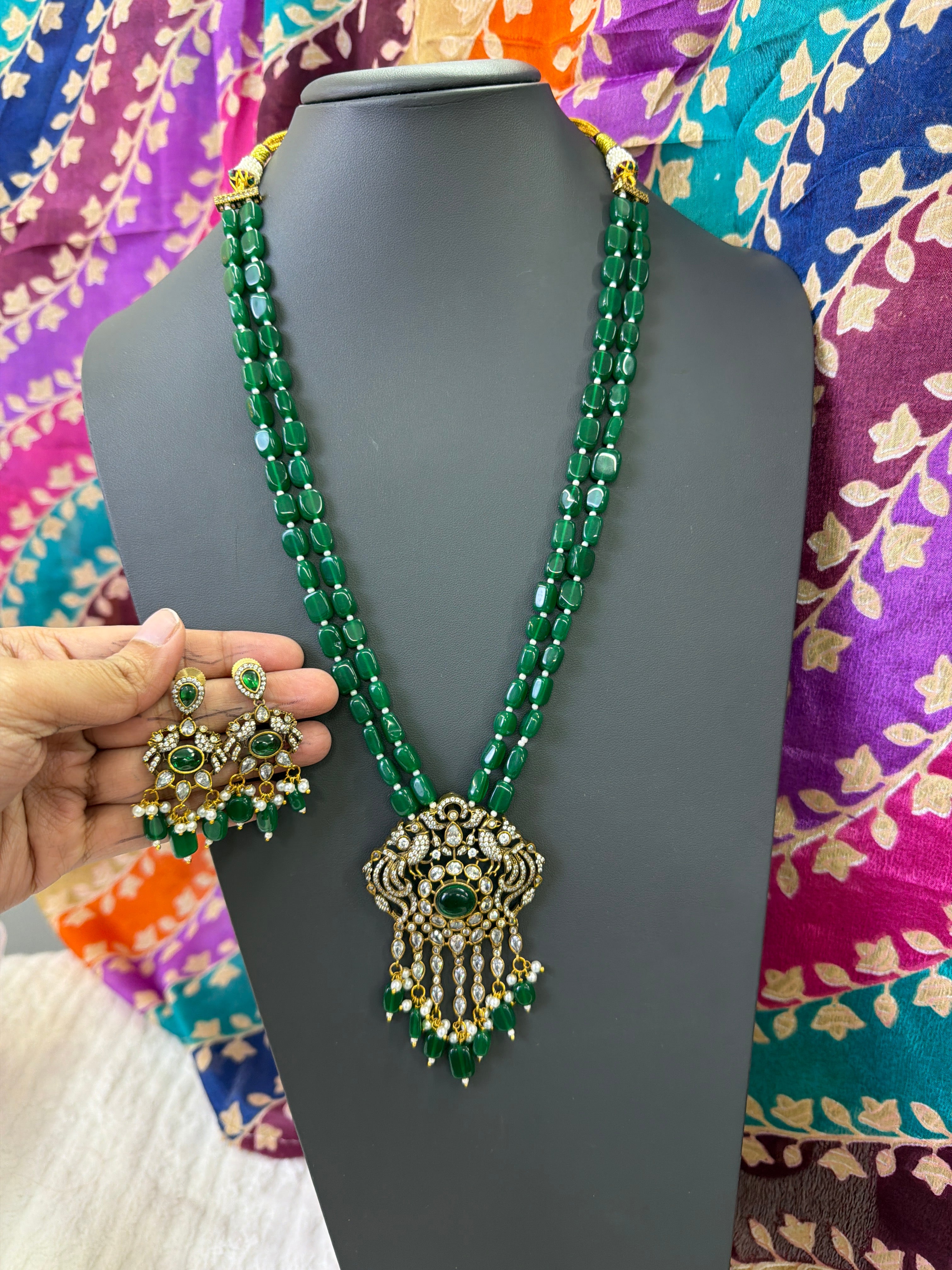 Elegant Beads Long Haram Set with Matching Earrings