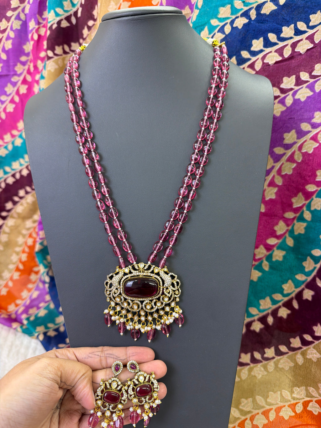 Elegant Beads Long Haram Set with Matching Earrings
